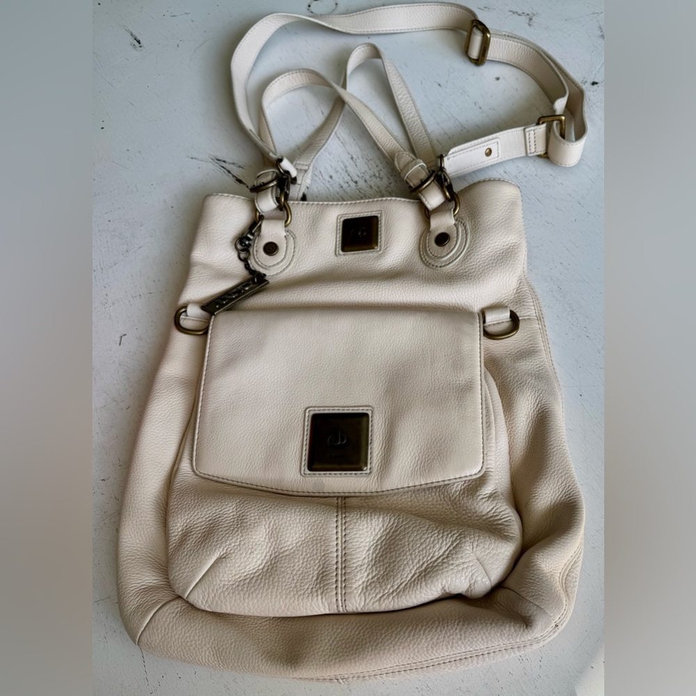 DKNY Pebble Grain Soft Leather Shoulder Bag Ivory